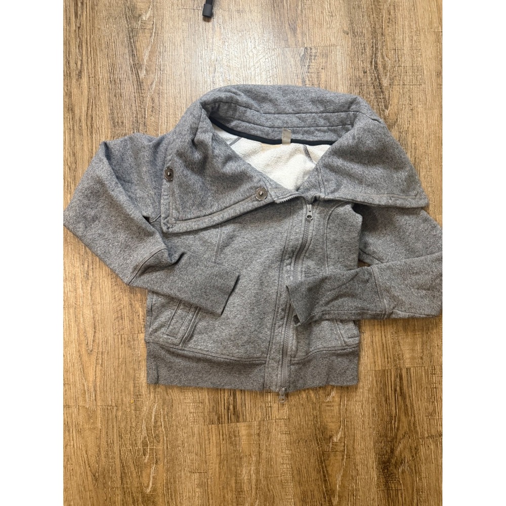 Zella Grey Asymmetrical Full Zip Fleece Jacket Shawl Collar Small